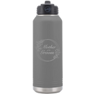 Laser etched dark gray 32 oz vacuum insulated water bottle with 'Mother of the Groom' design