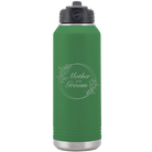 Laser etched green 32 oz vacuum insulated water bottle with 'Mother of the Groom' design
