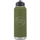 Laser etched olive green 32 oz vacuum insulated water bottle with 'Mother of the Groom' design