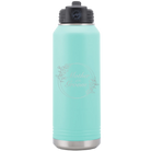Laser etched teal 32 oz vacuum insulated water bottle with 'Mother of the Groom' design