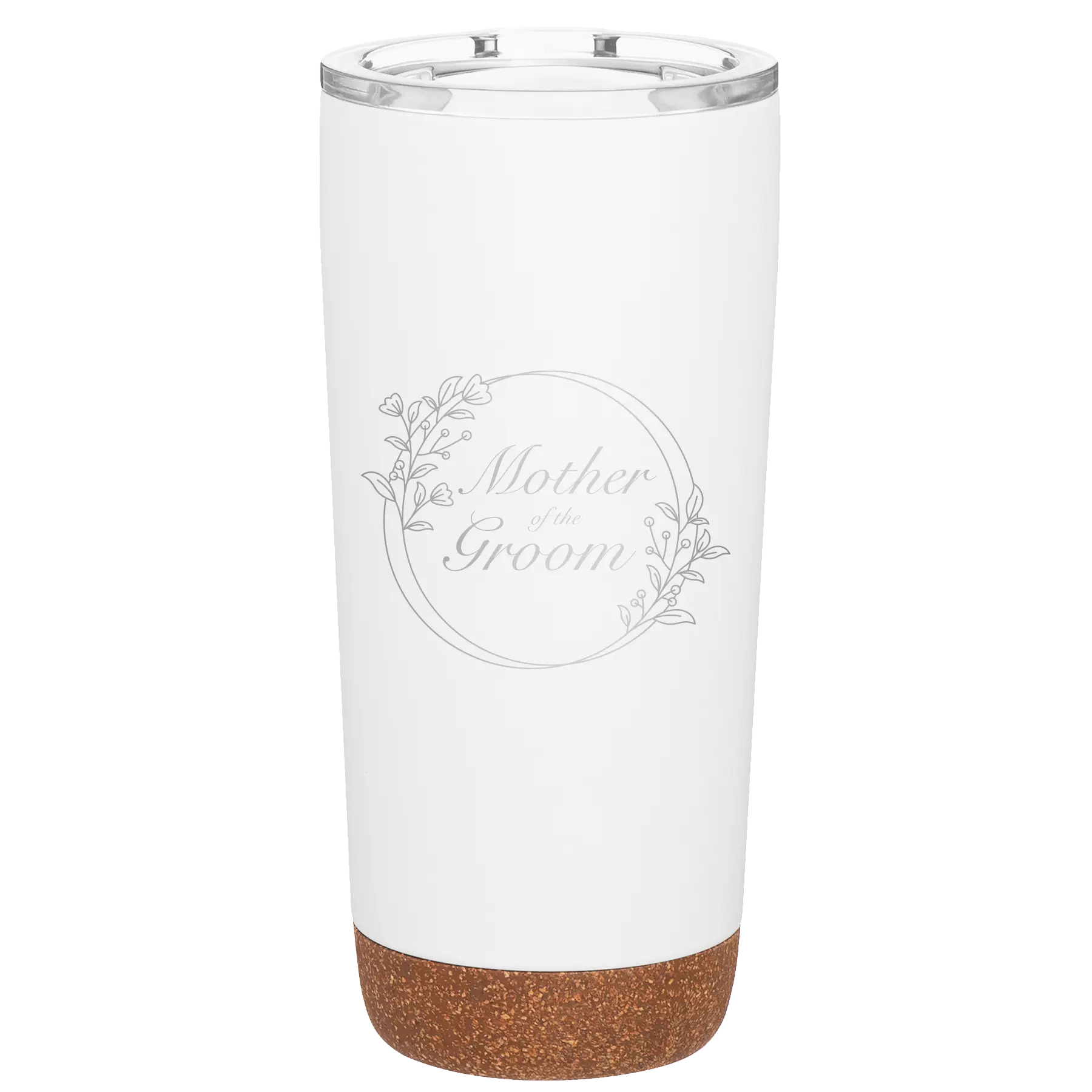 Laser etched white 20 oz vacuum insulated tumbler with 'Mother of the Groom' design