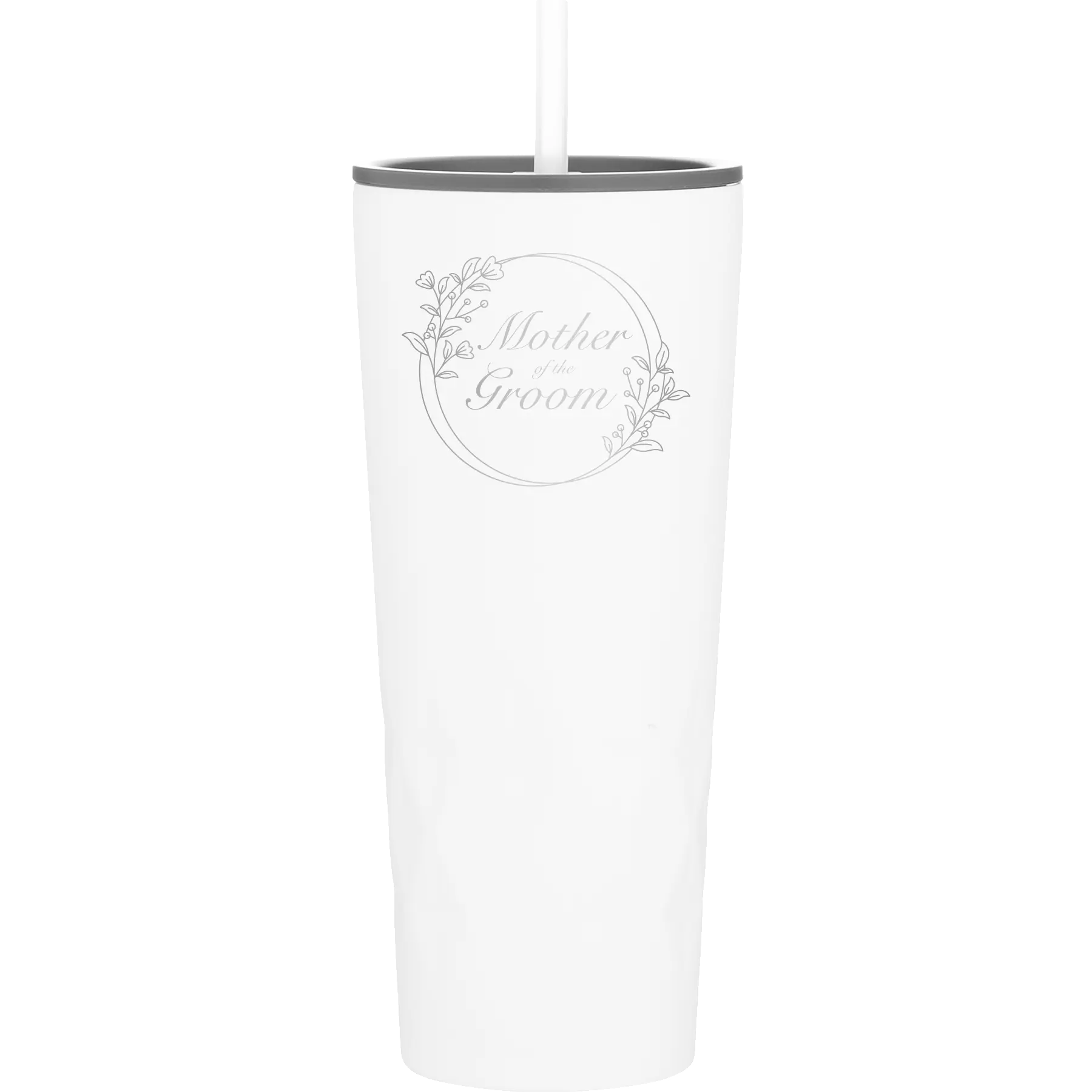 Laser etched white 20 oz vacuum insulated tumbler with 'Mother of the Groom' design