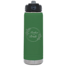 Laser etched green 20 oz vacuum insulated water bottle with 'Mother of the Bride' design
