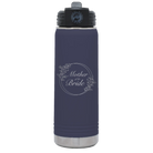 Laser etched navy 20 oz vacuum insulated water bottle with 'Mother of the Bride' design
