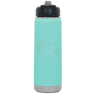 Laser etched teal 20 oz vacuum insulated water bottle with 'Mother of the Bride' design