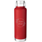 Laser etched red 24 oz vacuum insulated water bottle with 'Mother of the Bride' design