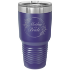 Laser etched purple 30 oz vacuum insulated tumbler with 'Mother of the Bride' design