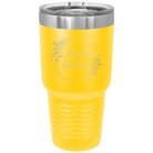 Laser etched yellow 30 oz vacuum insulated tumbler with 'Mother of the Bride' design