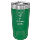 Personalized green 20 oz vacuum insulated tumbler with 'Bridesmaid with flowers' design