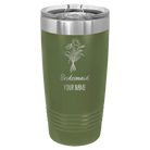 Personalized olive green 20 oz vacuum insulated tumbler with 'Bridesmaid with flowers' design