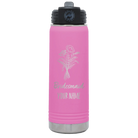 Personalized light purple 20 oz vacuum insulated water bottle with 'Bridesmaid with flowers' design