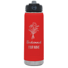 Personalized red 20 oz vacuum insulated water bottle with 'Bridesmaid with flowers' design
