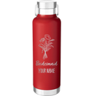 Personalized red 24 oz vacuum insulated water bottle with 'Bridesmaid with flowers' design