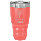 Personalized coral 30 oz vacuum insulated tumbler with 'Bridesmaid with flowers' design