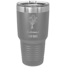 Personalized dark gray 30 oz vacuum insulated tumbler with 'Bridesmaid with flowers' design