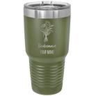 Personalized olive green 30 oz vacuum insulated tumbler with 'Bridesmaid with flowers' design