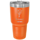 Personalized orange 30 oz vacuum insulated tumbler with 'Bridesmaid with flowers' design