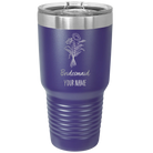 Personalized purple 30 oz vacuum insulated tumbler with 'Bridesmaid with flowers' design