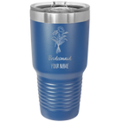 Personalized royal blue 30 oz vacuum insulated tumbler with 'Bridesmaid with flowers' design