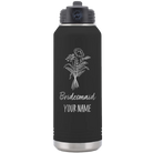 Personalized black 32 oz vacuum insulated water bottle with 'Bridesmaid with flowers' design
