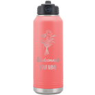 Personalized coral 32 oz vacuum insulated water bottle with 'Bridesmaid with flowers' design