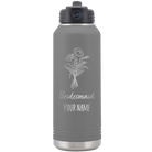 Personalized dark gray 32 oz vacuum insulated water bottle with 'Bridesmaid with flowers' design
