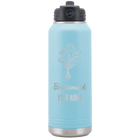Personalized light blue 32 oz vacuum insulated water bottle with 'Bridesmaid with flowers' design