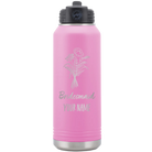 Personalized light purple 32 oz vacuum insulated water bottle with 'Bridesmaid with flowers' design