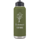 Personalized olive green 32 oz vacuum insulated water bottle with 'Bridesmaid with flowers' design