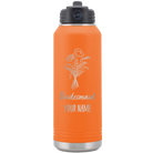 Personalized orange 32 oz vacuum insulated water bottle with 'Bridesmaid with flowers' design