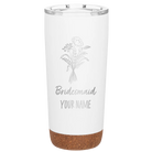 Personalized white 20 oz vacuum insulated tumbler with 'Bridesmaid with flowers' design