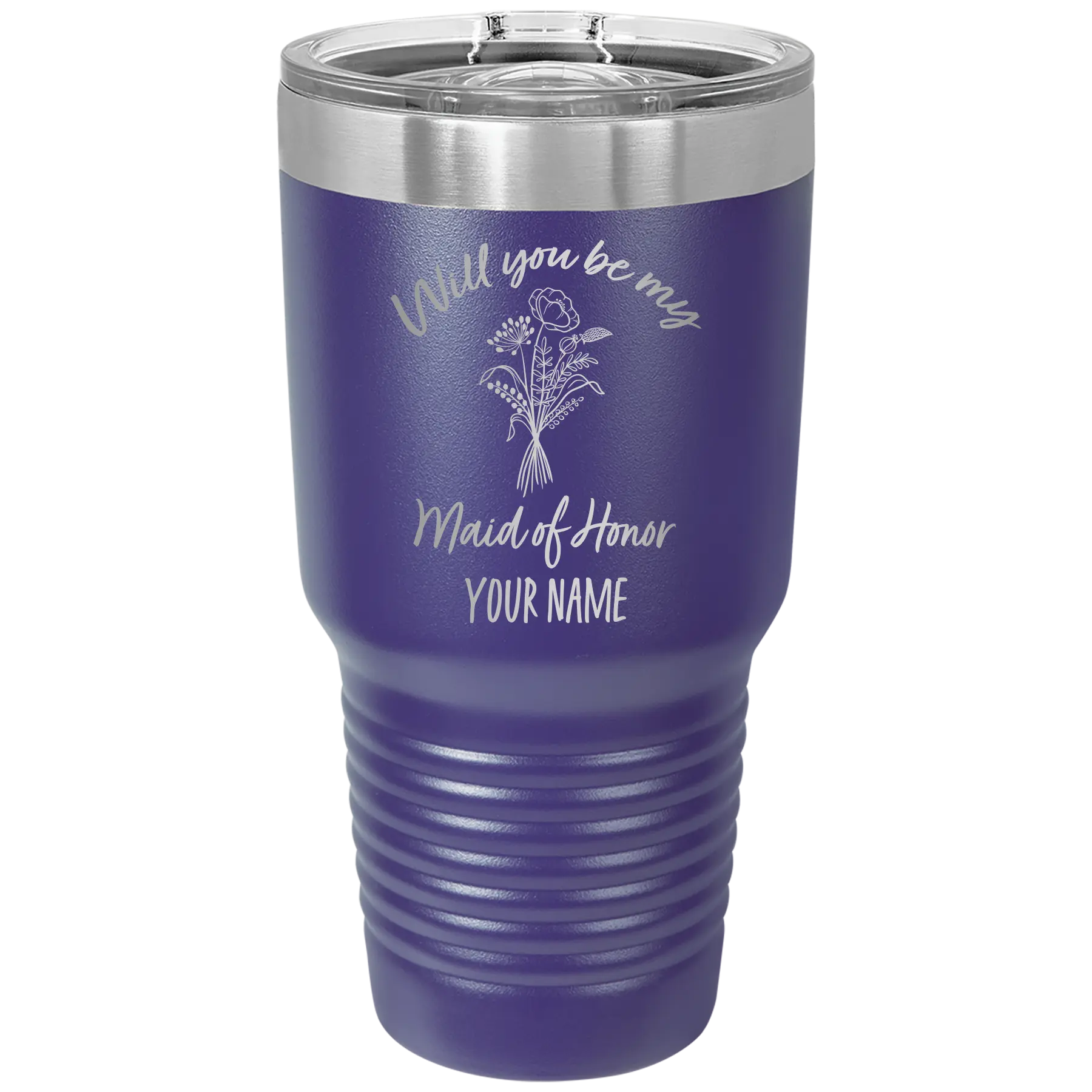 Personalized purple 30 oz vacuum insulated tumbler with 'Will you be' design