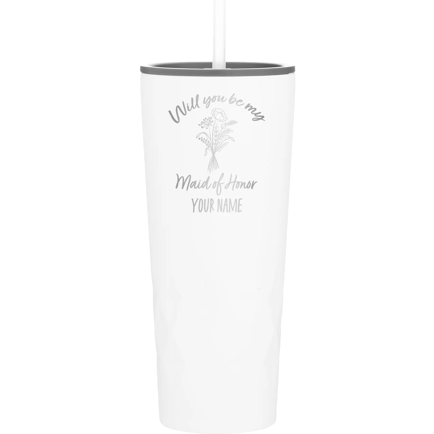 Personalized white 20 oz vacuum insulated tumbler with 'Will you be' design