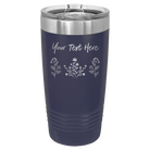 Personalized navy 20 oz vacuum insulated tumbler with 'Floral with text' design
