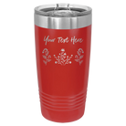 Personalized red 20 oz vacuum insulated tumbler with 'Floral with text' design