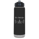 Personalized black 20 oz vacuum insulated water bottle with 'Floral with text' design