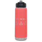 Personalized coral 20 oz vacuum insulated water bottle with 'Floral with text' design