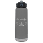 Personalized dark gray 20 oz vacuum insulated water bottle with 'Floral with text' design