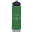 Personalized green 20 oz vacuum insulated water bottle with 'Floral with text' design