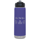 Personalized purple 20 oz vacuum insulated water bottle with 'Floral with text' design