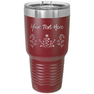 Personalized maroon 30 oz vacuum insulated tumbler with 'Floral with text' design