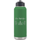 Personalized green 32 oz vacuum insulated water bottle with 'Floral with text' design