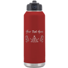 Personalized maroon 32 oz vacuum insulated water bottle with 'Floral with text' design
