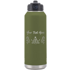 Personalized olive green 32 oz vacuum insulated water bottle with 'Floral with text' design