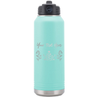 Personalized teal 32 oz vacuum insulated water bottle with 'Floral with text' design