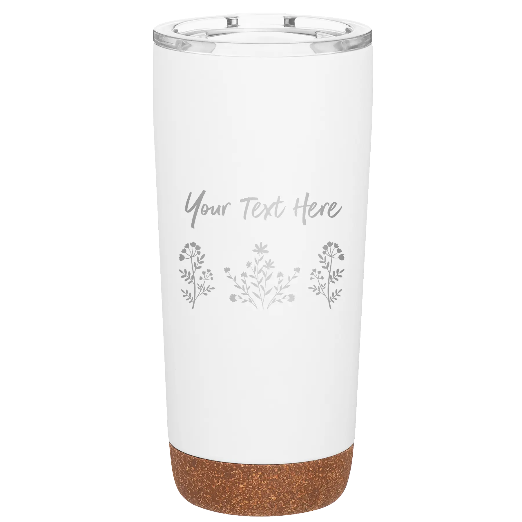 Personalized white 20 oz vacuum insulated tumbler with 'Floral with text' design