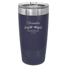 Personalized navy 20 oz vacuum insulated tumbler with 'BRIDESMAID DATE' design