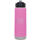 Personalized light purple 20 oz vacuum insulated water bottle with 'BRIDESMAID DATE' design