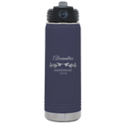 Personalized navy 20 oz vacuum insulated water bottle with 'BRIDESMAID DATE' design