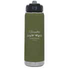 Personalized olive green 20 oz vacuum insulated water bottle with 'BRIDESMAID DATE' design
